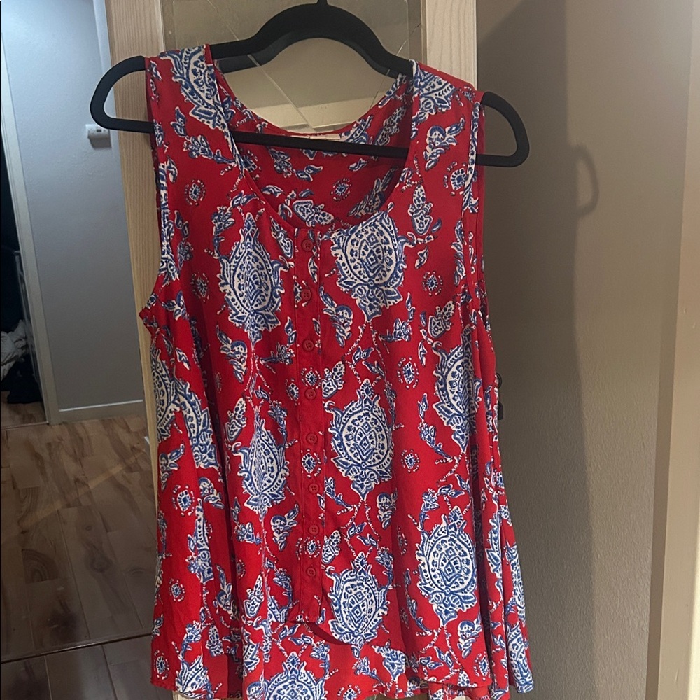 Style & Co. Red and Blue Sleeveless Blouse
